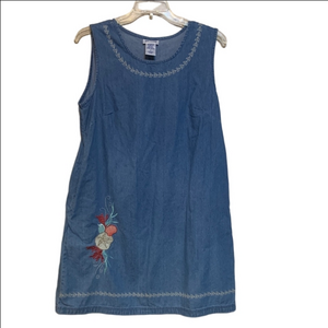 Vintage Blair Blue Denim Midi Dress with Embroidery